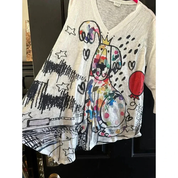 Et' Lois Dog Graphic Print Tunic Blouse Top Size Large - Picture 4 of 7